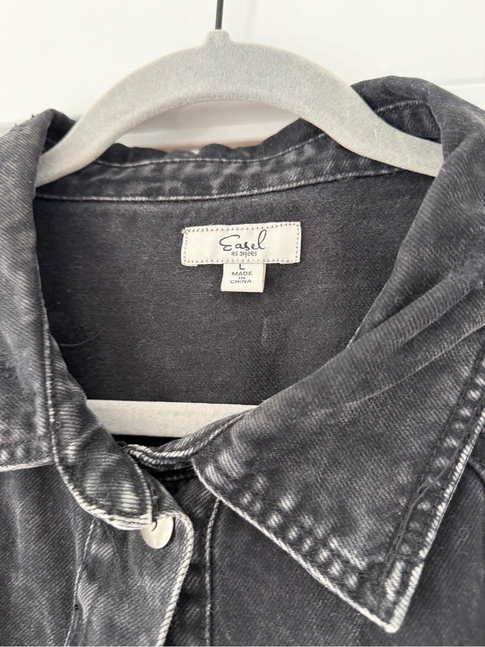 easel Washed Black Distressed Oversized Denim Jacket - Picture 3 of 4